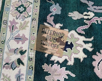 Hand-Knotted Wool Turkish Runner Rug – Vintage Grey Floral Hallway Rug