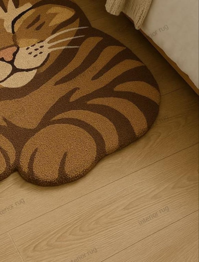 Cute Cat Shaped Rug for Bedroom – Soft Sleeping Kitty Animal Rug, Cozy ...