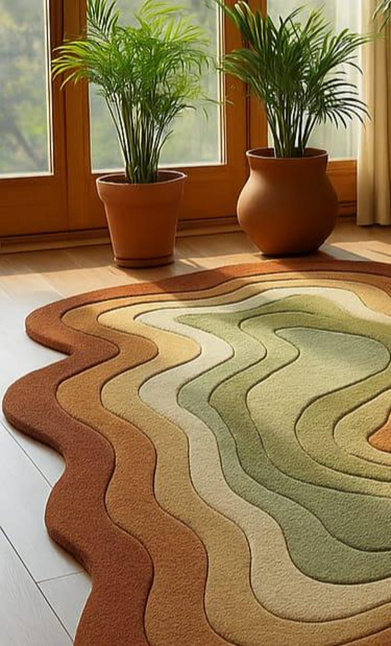 Wavy Boho Tufted Irregular Rug – Modern Handmade Rug for Living Room - Etsy