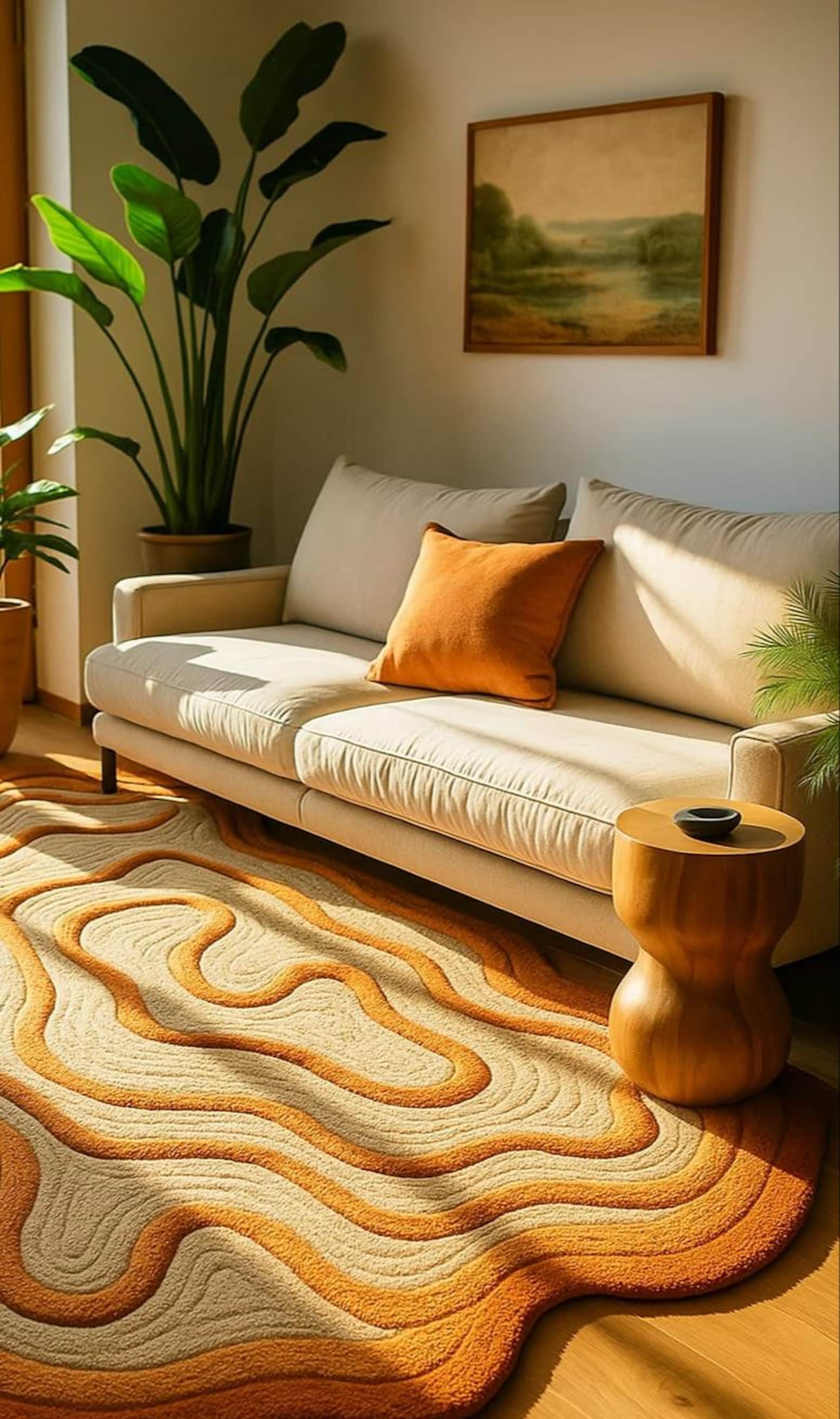 Wavy Boho Carpet Irregular Rug – Modern Handmade Rug for Living Room ...
