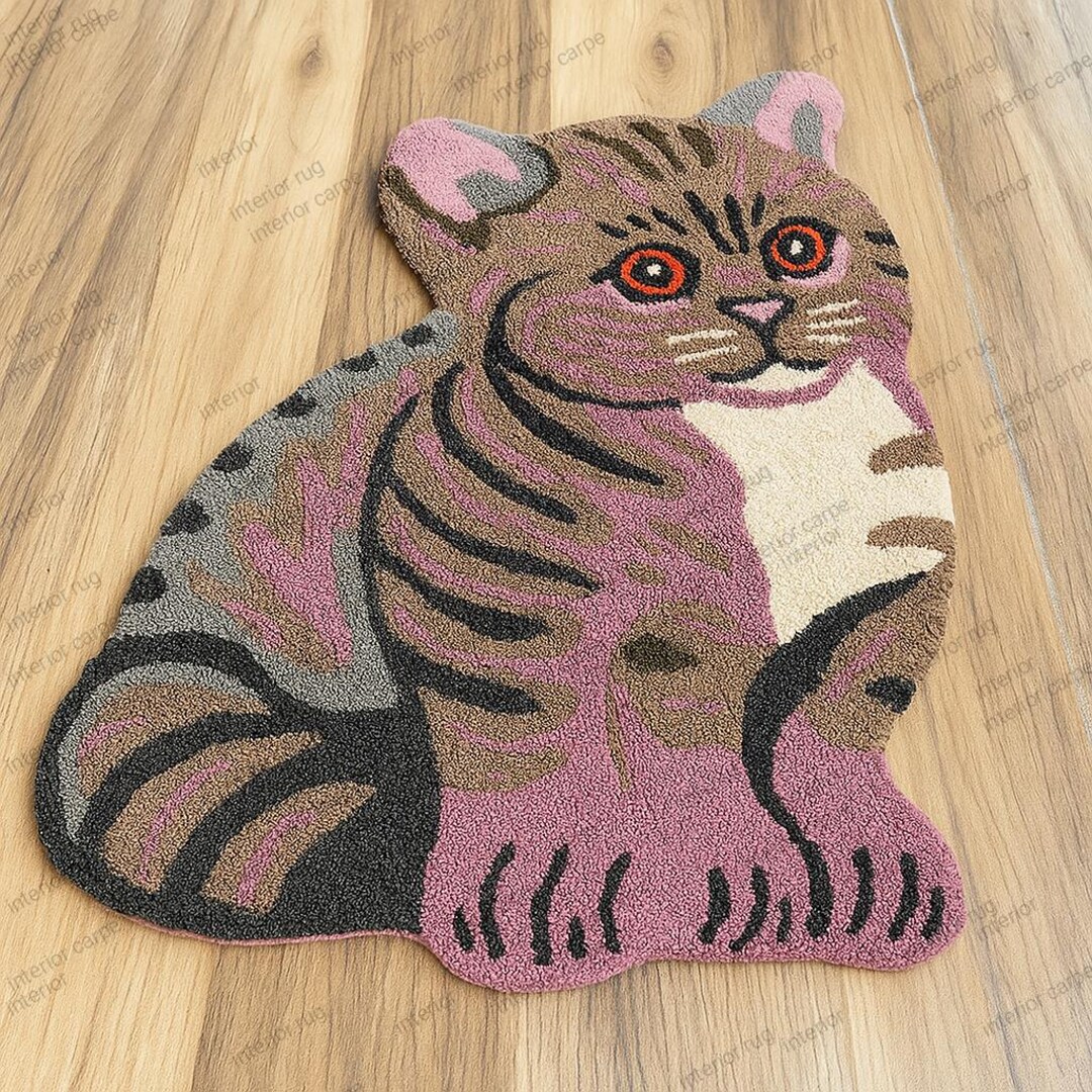 Cat Rug Design Cute Cat Shaped Rug - Hand Tufted Animal Carpet for Bedroom Living Room ...
