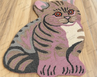 Cute Cat Shaped Rug - Hand Tufted Animal Carpet for Bedroom Living Room Decor - Soft Kitty Floor Mat - Aesthetic Home Gift