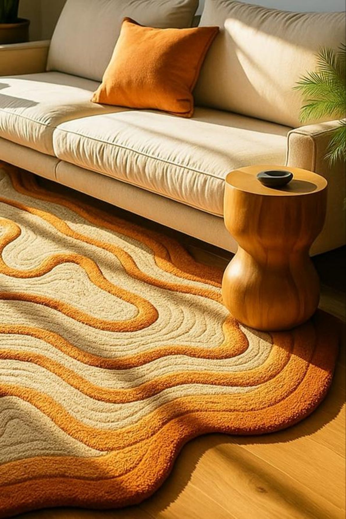 Wavy Boho Carpet Irregular Rug – Modern Handmade Rug for Living Room ...