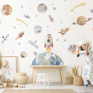 Wandsticker Sonnensystem XXL Set Wandtattoo für Kinderzimmer Weltraum Wandaufkleber für Babyzimmer Planeten Sterne selbstklebend Deko DK1133 zdjęcie 1