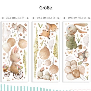 Wandsticker Waldtiere mit beige Luftballons Wandtattoo für Kinderzimmer Boho Hase Fuchs Maus Wandaufkleber für Babyzimmer Wanddeko DK1145 zdjęcie 3