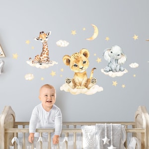 Wall sticker safari animals with clouds wall sticker for children&#39;s room jungle lion elephant wall sticker baby room self-adhesive decoration DK1029
