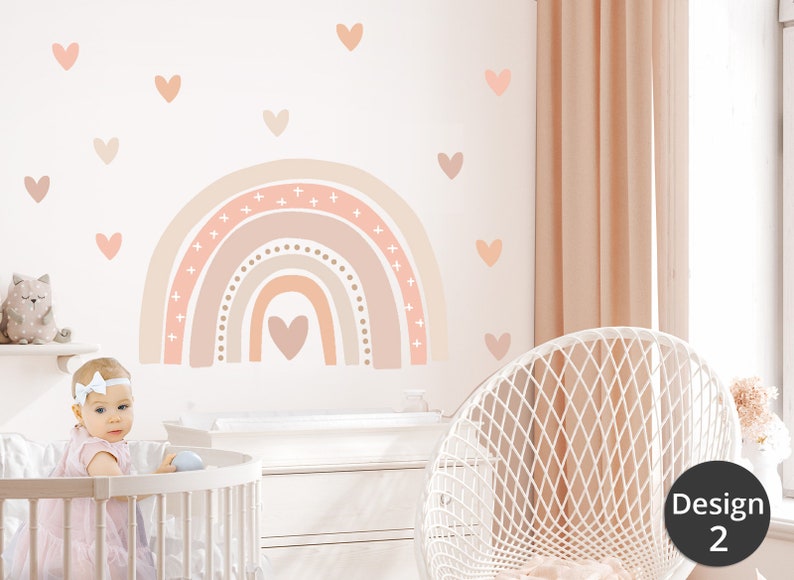 Autocollant mural arc-en-ciel avec cœurs, autocollant mural pour chambre de bébé, décoration de chambre d'enfant, auto-adhésif DK1035 image 4