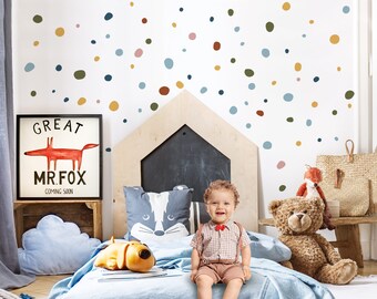 Polka Dots Set of 92 Wall Stickers for Children's Room Dots Blue Yellow Red Wall Stickers Adhesive Dots Baby Room Wall Sticker Circles Self-Adhesive DK1015