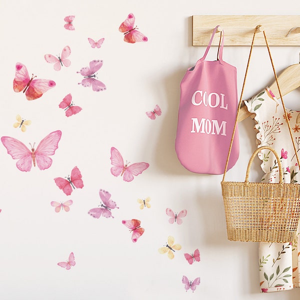 Wandsticker rosa Schmetterlinge Set Wandtattoo für Babyzimmer Wandaufkleber für Kinderzimmer Schlafzimmer Deko selbstklebend DK1078