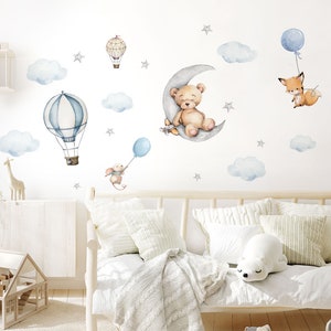 Wall sticker hot air balloon bear fox animals children's room wall sticker moon clouds wall sticker for baby room wall decoration DK1062