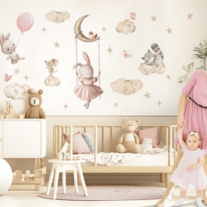 Wall sticker for baby room rabbit watercolor wall decal for children's room animals balloon wall sticker self-adhesive decoration DK1127