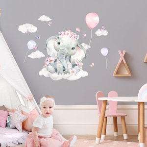 Wall sticker elephant with clouds wall sticker for children's room balloon wall sticker for baby room decoration self-adhesive DK1105