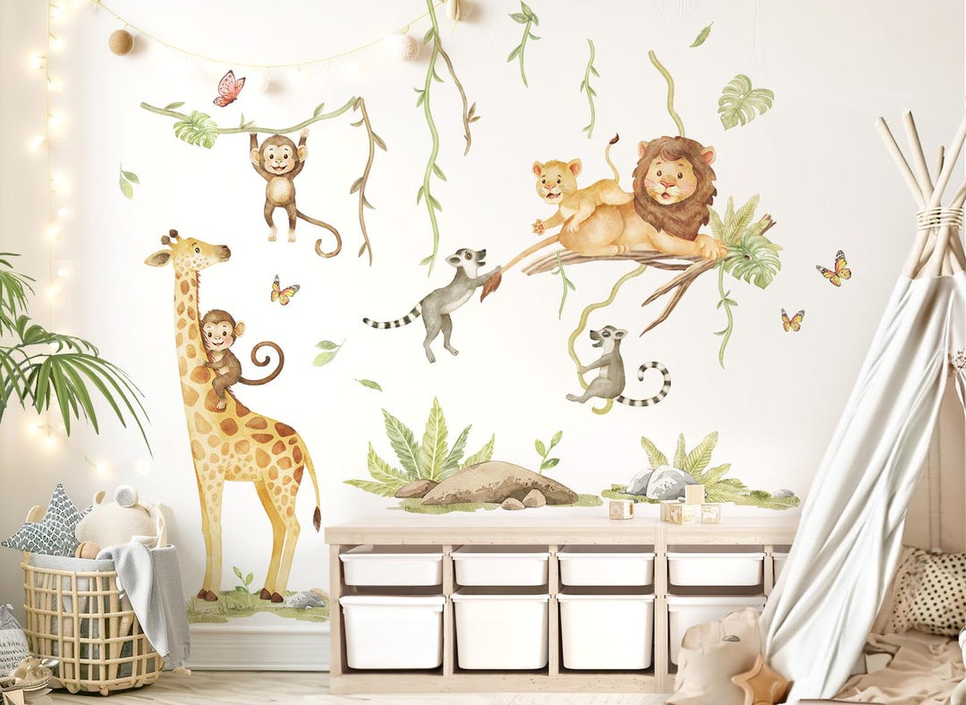 XXL Jungle Animals Set Wall Decal for Children's Room Safari Monkeys ...