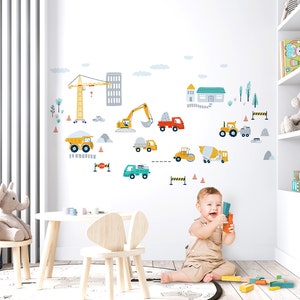 Wall sticker vehicles set baby room children's room car crane transport wall decal excavator self-adhesive wall sticker DK1038