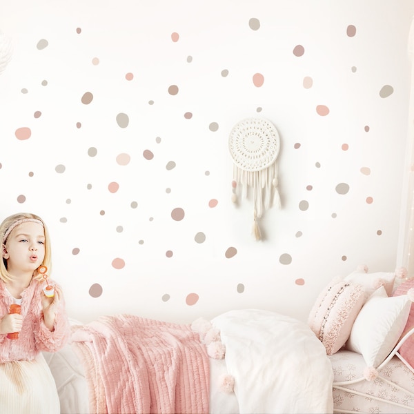Tupfen Set 92 Stück Wandtattoo für Babyzimmer Kreise Dots für Kinderzimmer Wandsticker Klebepunkte rosa beige grau Wandaufkleber DK1014