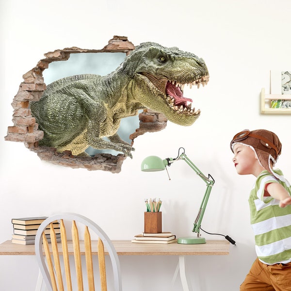 Wandsticker 3D Effekt Dinosaurier Wandtattoo für Kinderzimmer T-Rex Wandaufkleber Dino Jugendzimmer selbstklebend Deko DK1040