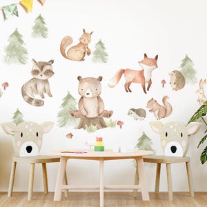 Wall sticker forest animals set wall decal watercolor animals wall sticker bear fox rabbit children's room baby room self-adhesive decoration DK1092
