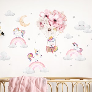 Wall sticker unicorn rainbow children's room wall sticker hot air balloon clouds wall sticker for baby room wall decoration DK1069