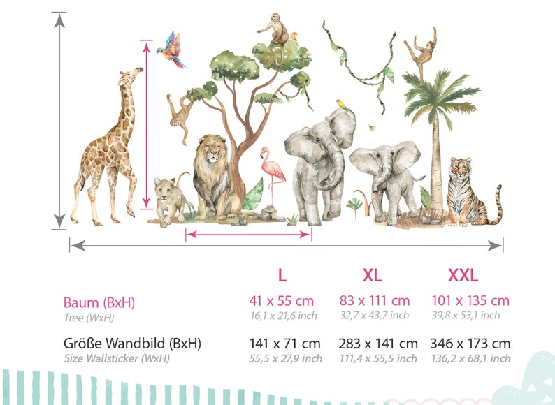 XXL wall sticker set for children's room jungle animals wall sticker safari jungle for baby room wall sticker watercolor self-adhesive DK1050 image 2