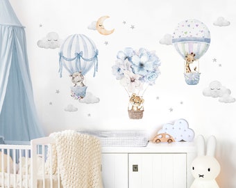 Wandsticker Heißluftballon Tiger Giraffe Tiere Kinderzimmer Wandtattoo Mond Wolken Wandaufkleber für Babyzimmer Wanddeko DK1059