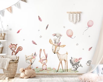 Animaux de la forêt ensemble stickers muraux pour chambres d'enfants sticker mural cerf lapin renard chambre de bébé stickers muraux ballon décoration murale DK1098