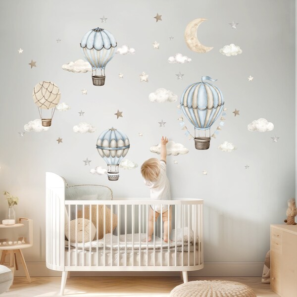 Juego de globos aerostáticos Pegatinas de pared para habitaciones de niños Acuarela Nubes Tatuaje de pared para habitaciones de bebés Boho Pegatinas de pared Deco Autoadhesivo DK1136