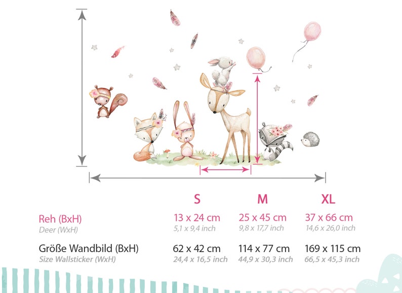 Animaux de la forêt ensemble stickers muraux pour chambres d'enfants sticker mural cerf lapin renard chambre de bébé stickers muraux ballon décoration murale DK1098 image 2