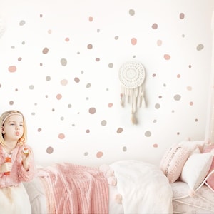 Lunares, juego de 92 pegatinas de pared para habitación de bebé, círculos, puntos para habitación infantil, pegatinas de pared, puntos adhesivos, rosa, beige, gris, pegatinas de pared DK1014