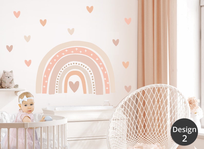 Wandtattoo Regenbogen mit Herzen Wandsticker für Babyzimmer Wandaufkleber für Kinderzimmer Deko selbstklebend DK1035 zdjęcie 6