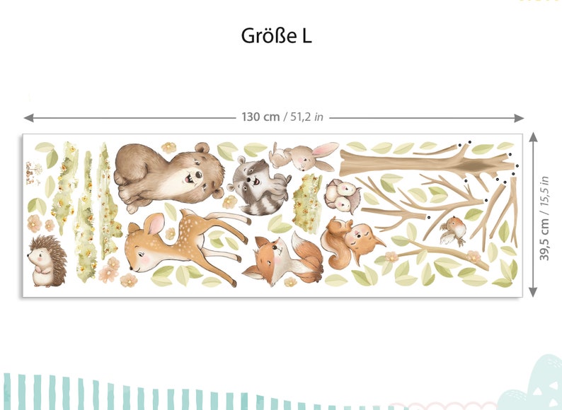 Wandsticker Waldtiere mit Baum Wandtattoo für Kinderzimmer Boho Tiere Wandaufkleber für Babyzimmer Deko selbstklebend DK1147 zdjęcie 3