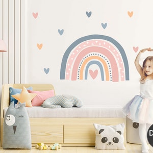 Wandtattoo Regenbogen mit Herzen Wandsticker für Babyzimmer Wandaufkleber für Kinderzimmer Deko selbstklebend DK1035 zdjęcie 9