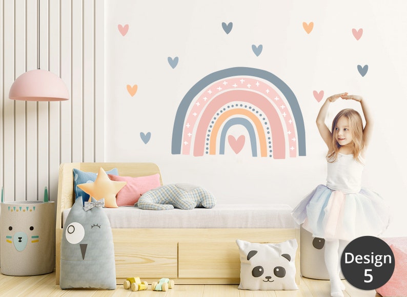 Wandtattoo Regenbogen mit Herzen Wandsticker für Babyzimmer Wandaufkleber für Kinderzimmer Deko selbstklebend DK1035 zdjęcie 9