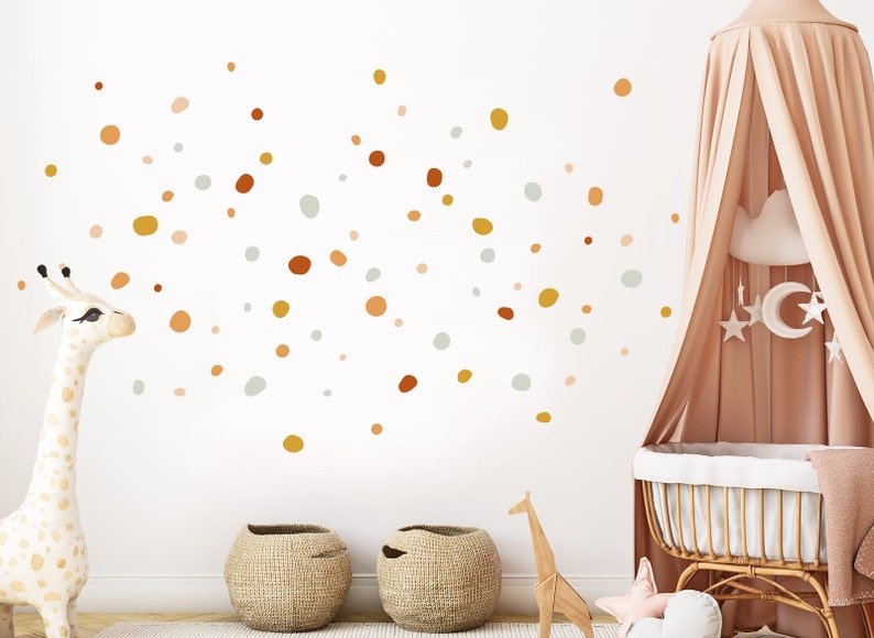 Polka Dots Set of 92 Wall Stickers for Children's Rooms Adhesive Dots Wall Stickers Dots Red Beige Yellow Wall Stickers for Baby Rooms Self-Adhesive DK100 image 1