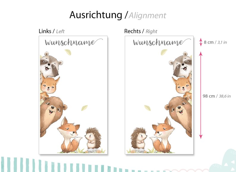 Türsticker Waldtiere Wandtattoo für Kinderzimmer personalisiert Wandsticker für Babyzimmer Wandaufkleber mit Name selbstklebend Deko DK1149 zdjęcie 5