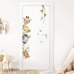 Autocollant de porte pour chambre d'enfant, animaux de la jungle, autocollant mural pour chambre de bébé, autocollant mural safari, décoration autocollante DK1054 image 3