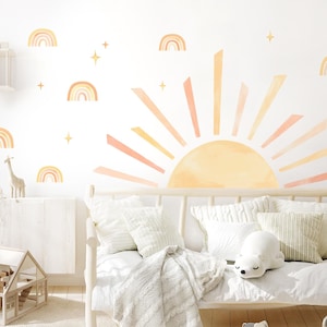Sun and rainbow wall sticker for children's room watercolor rising sun wall sticker for baby room pastel wall sticker decoration DK1132