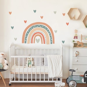 Autocollant mural arc-en-ciel avec cœurs, autocollant mural pour chambre de bébé, décoration de chambre d'enfant, auto-adhésif DK1035 image 8