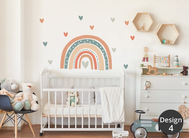 Autocollant mural arc-en-ciel avec cœurs, autocollant mural pour chambre de bébé, décoration de chambre d'enfant, auto-adhésif DK1035 image 8