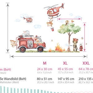 Autocollant mural pompiers XXL, ensemble d'autocollants pour chambre d'enfant, chambre de bébé, animaux, arbre, autocollant mural, décoration autocollante DK1039 image 2