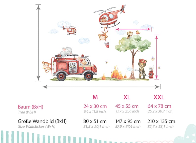 Autocollant mural pompiers XXL, ensemble d'autocollants pour chambre d'enfant, chambre de bébé, animaux, arbre, autocollant mural, décoration autocollante DK1039 image 2