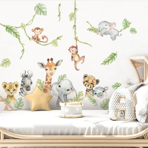 Tatouage mural animaux de la jungle set stickers muraux pour chambres d'enfants lion éléphant girafe stickers muraux pour chambres de bébé safari autocollant DK1027