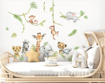 Tatouage mural animaux de la jungle set stickers muraux pour chambres d'enfants lion éléphant girafe stickers muraux pour chambres de bébé safari autocollant DK1027