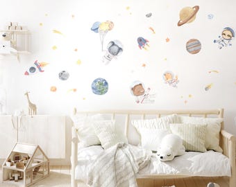 Wall decal animals in space, wall sticker space astronaut for children's room, wall sticker for baby's room, self-adhesive decoration DK1108