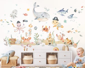XXL Wall Sticker Set Sea Animals Children's Room Wall Decal Ocean Underwater World Wall Stickers for Baby Room Wall Decoration DK1118