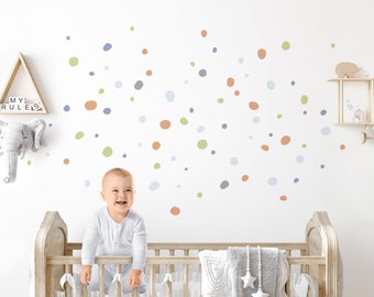 DEKO KINDERZIMMER Adesivi da parete per cameretta dei bambini, 120 pezzi, adesivi da parete per cameretta dei bambini, con puntini adesivi in rosa, giallo, menta, adesivi da parete DK1000A-02