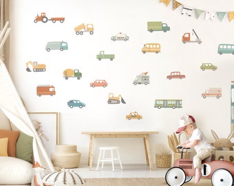 Juego de coches, adhesivos de pared para habitación infantil, vehículos, transporte, adhesivos de pared para habitación de bebé, adhesivos de pared, decoración para niños, autoadhesivos DK1140