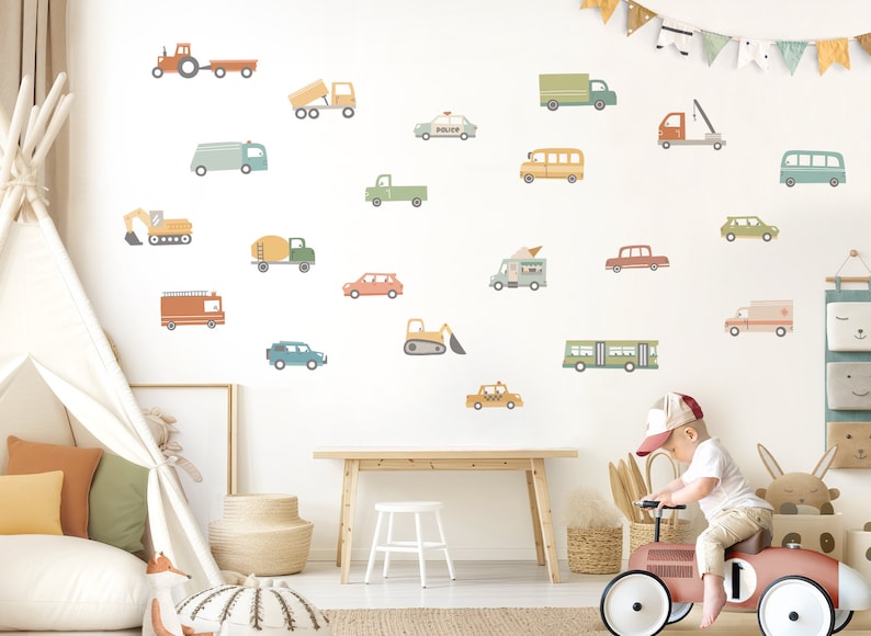 Autos Set Wandtattoo für Kinderzimmer Fahrzeuge Transport Wandsticker für Babyzimmer Wandaufkleber Junge Deko selbstklebend DK1140 image 1