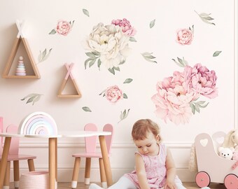 Peonie set adesivi murali adesivi murali fiori per la camera dei bambini adesivo murale piante acquerello decorazione autoadesiva DK1079