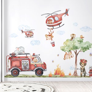 Autocollant mural pompiers XXL, ensemble d'autocollants pour chambre d'enfant, chambre de bébé, animaux, arbre, autocollant mural, décoration autocollante DK1039 image 1