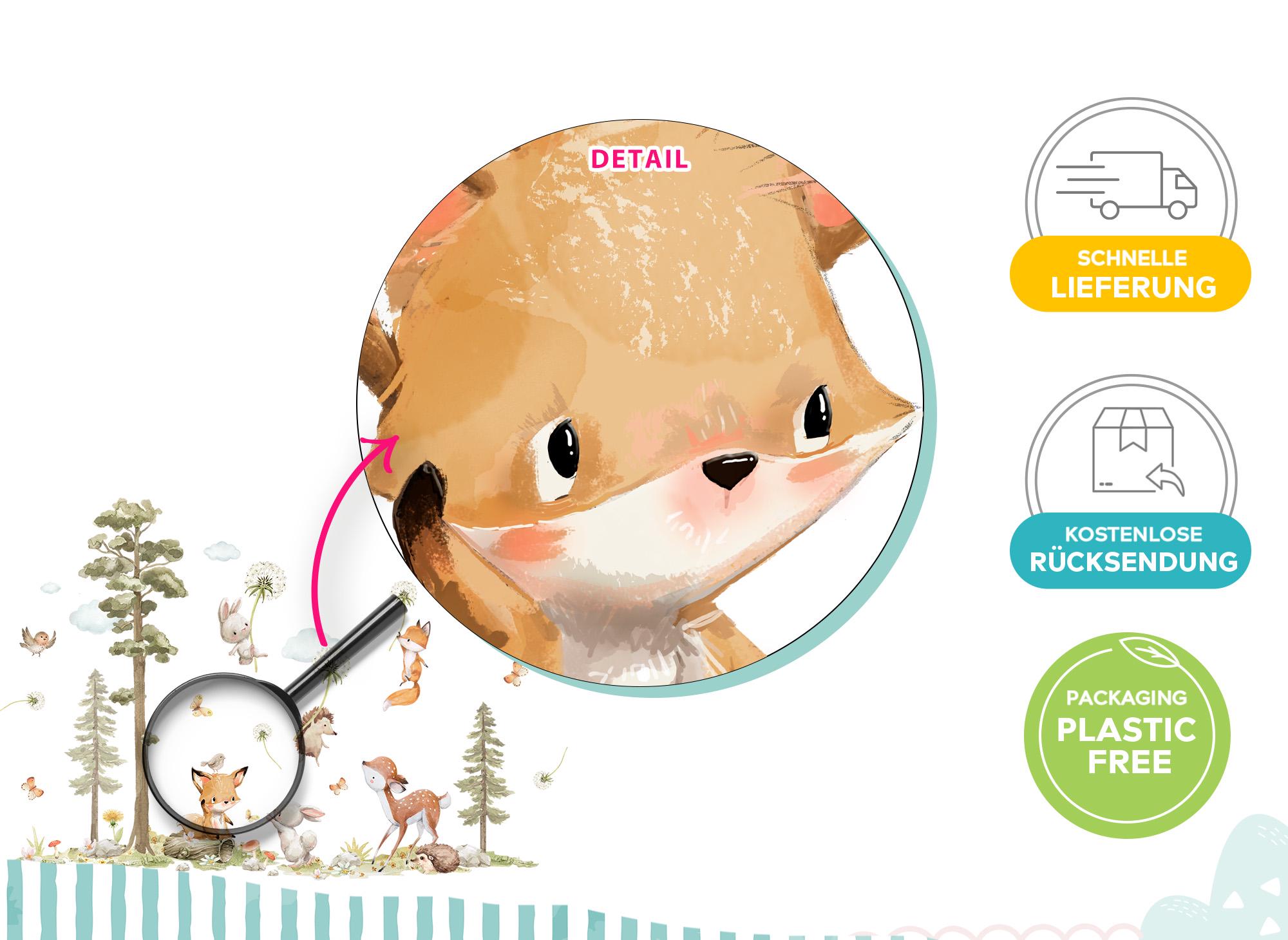 XXL Sticker Set Forest Animals Wall Stickers for Children's Room Dandelion Animals Wall Decal for Baby Room Wall Sticker Decoration Self-Adhesive DK1137